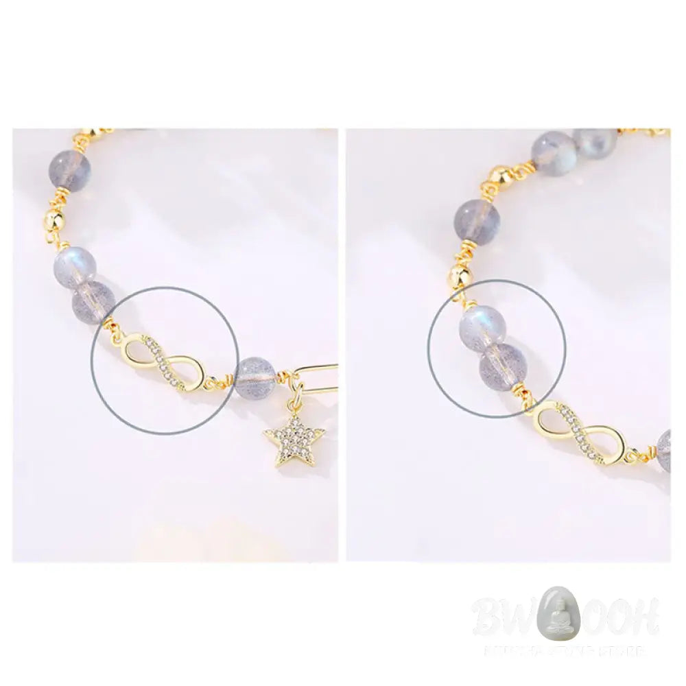 BWOOOH 14K Gold Plated Natural Strawberry Quartz Moonstone Möbius Loop Eternal Love Star Positive Bracelet