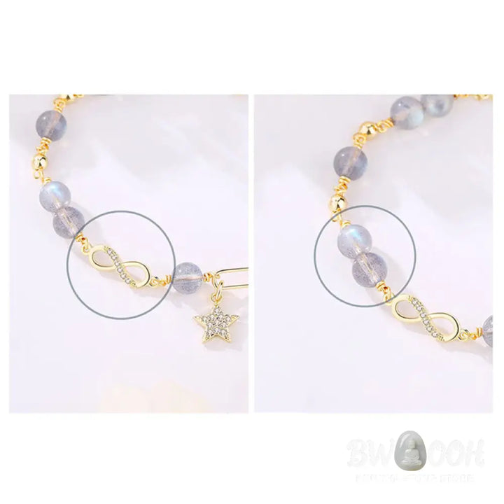 BWOOOH 14K Gold Plated Natural Strawberry Quartz Moonstone Möbius Loop Eternal Love Star Positive Bracelet