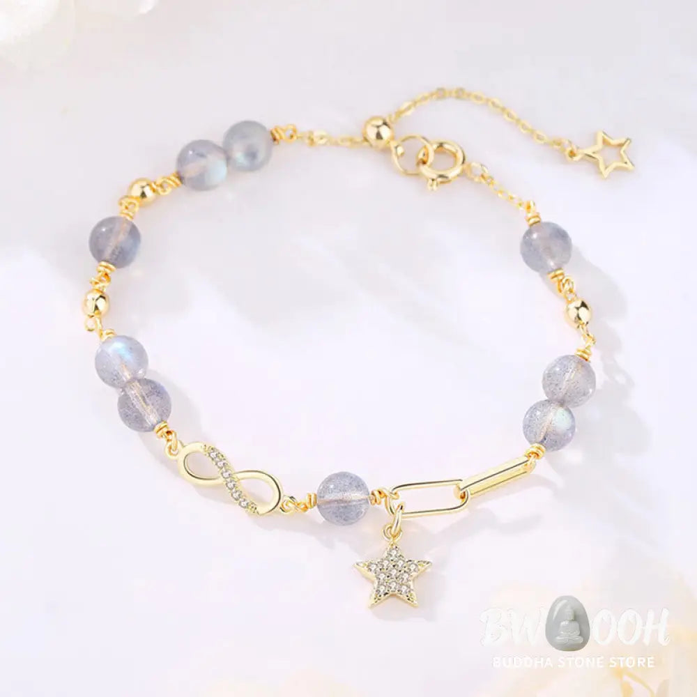 BWOOOH 14K Gold Plated Natural Strawberry Quartz Moonstone Möbius Loop Eternal Love Star Positive Bracelet