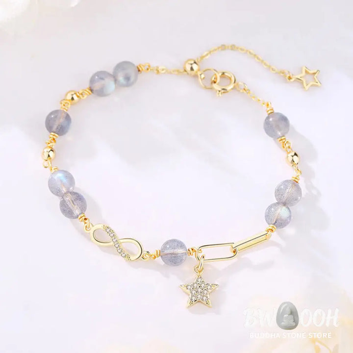 BWOOOH 14K Gold Plated Natural Strawberry Quartz Moonstone Möbius Loop Eternal Love Star Positive Bracelet