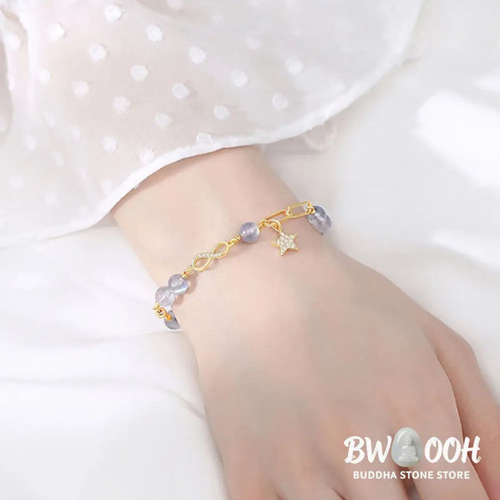 BWOOOH 14K Gold Plated Natural Strawberry Quartz Moonstone Möbius Loop Eternal Love Star Positive Bracelet