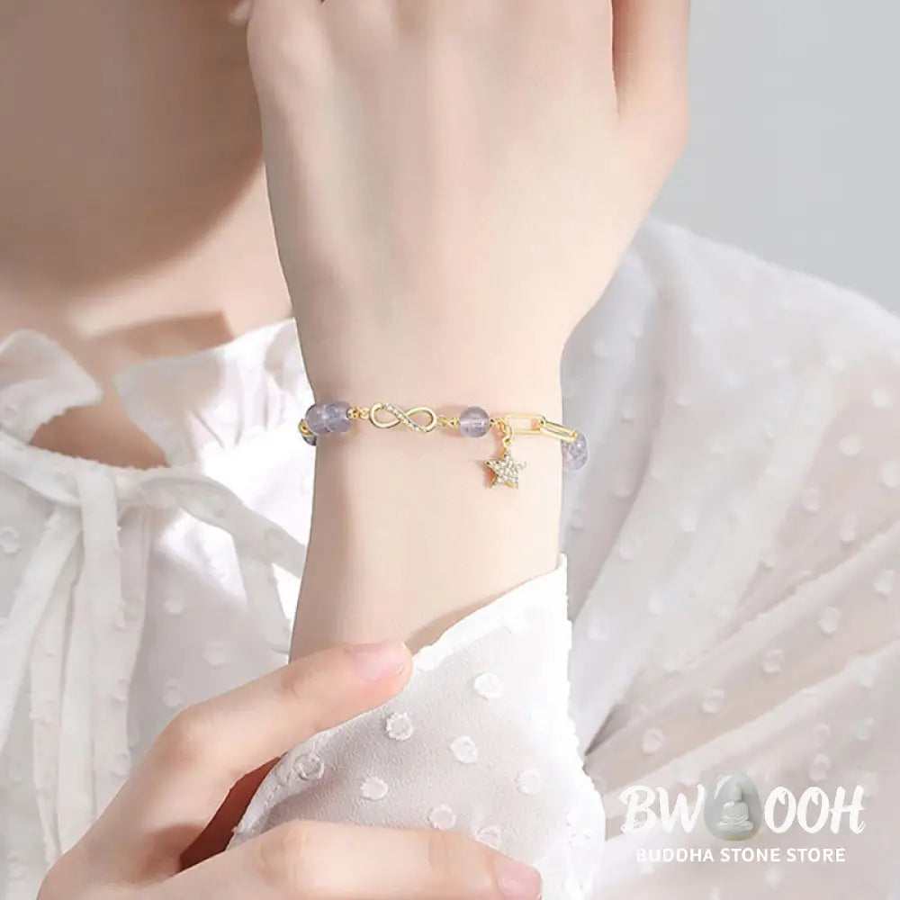 BWOOOH 14K Gold Plated Natural Strawberry Quartz Moonstone Möbius Loop Eternal Love Star Positive Bracelet