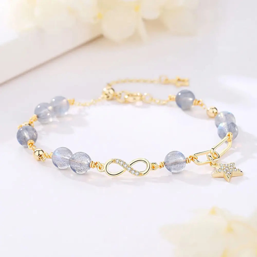BWOOOH 14K Gold Plated Natural Strawberry Quartz Moonstone Möbius Loop Eternal Love Star Positive Bracelet