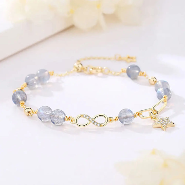 BWOOOH 14K Gold Plated Natural Strawberry Quartz Moonstone Möbius Loop Eternal Love Star Positive Bracelet