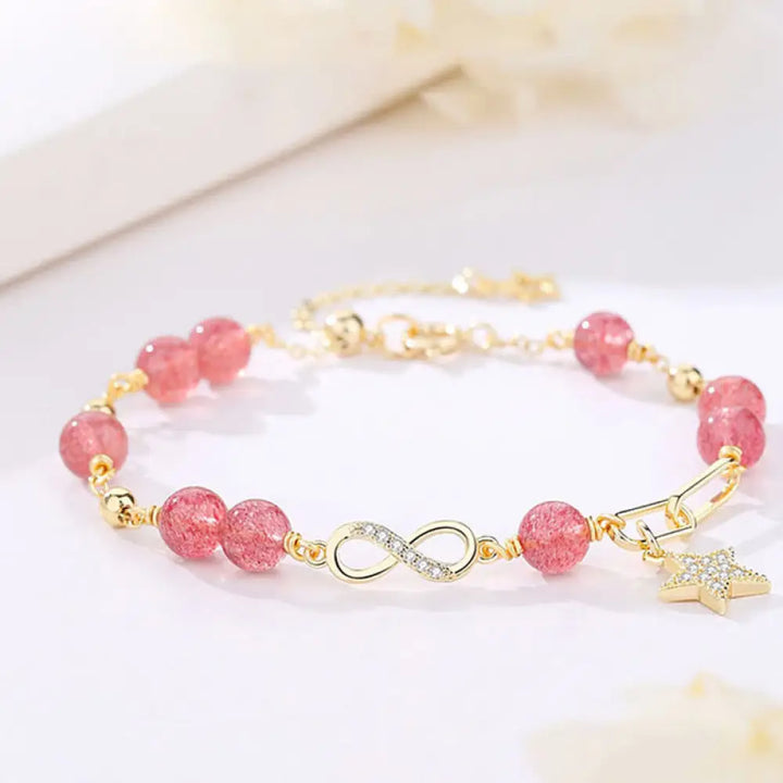 BWOOOH 14k gold plated natural strawberry quartz moonstone eternal love bracelet