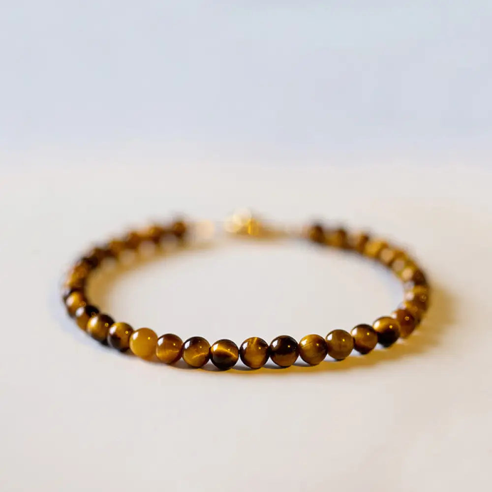 BWOOOH 14K Gold Plated Natural Tiger Eye Stone Courage Protection Bracelet - BWOOOH - 14cm(Bead Size: 4mm)