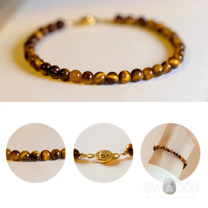 Buddha Stones 14K Gold Plated Natural Tiger Eye Stone Courage Protection Bracelet - BWOOOH - Bracelet
