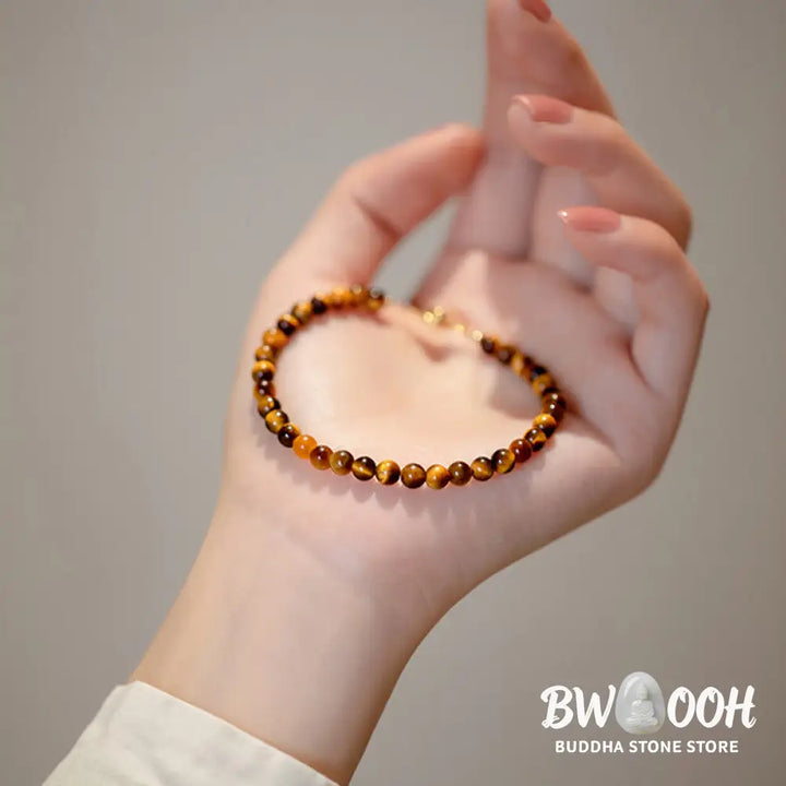 Buddha Stones 14K Gold Plated Natural Tiger Eye Stone Courage Protection Bracelet - BWOOOH - Bracelet