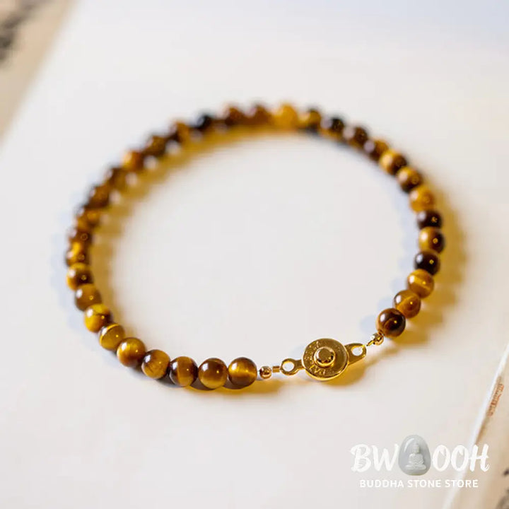 Buddha Stones 14K Gold Plated Natural Tiger Eye Stone Courage Protection Bracelet - BWOOOH - Bracelet