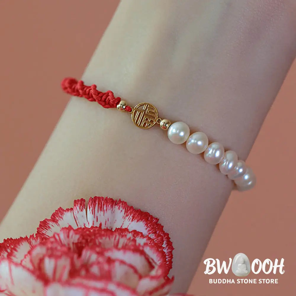 Buddha Stones 14K Gold Plated Pearl Bead Luck Protection Braid Red String Bracelet - BWOOOH - Bracelet