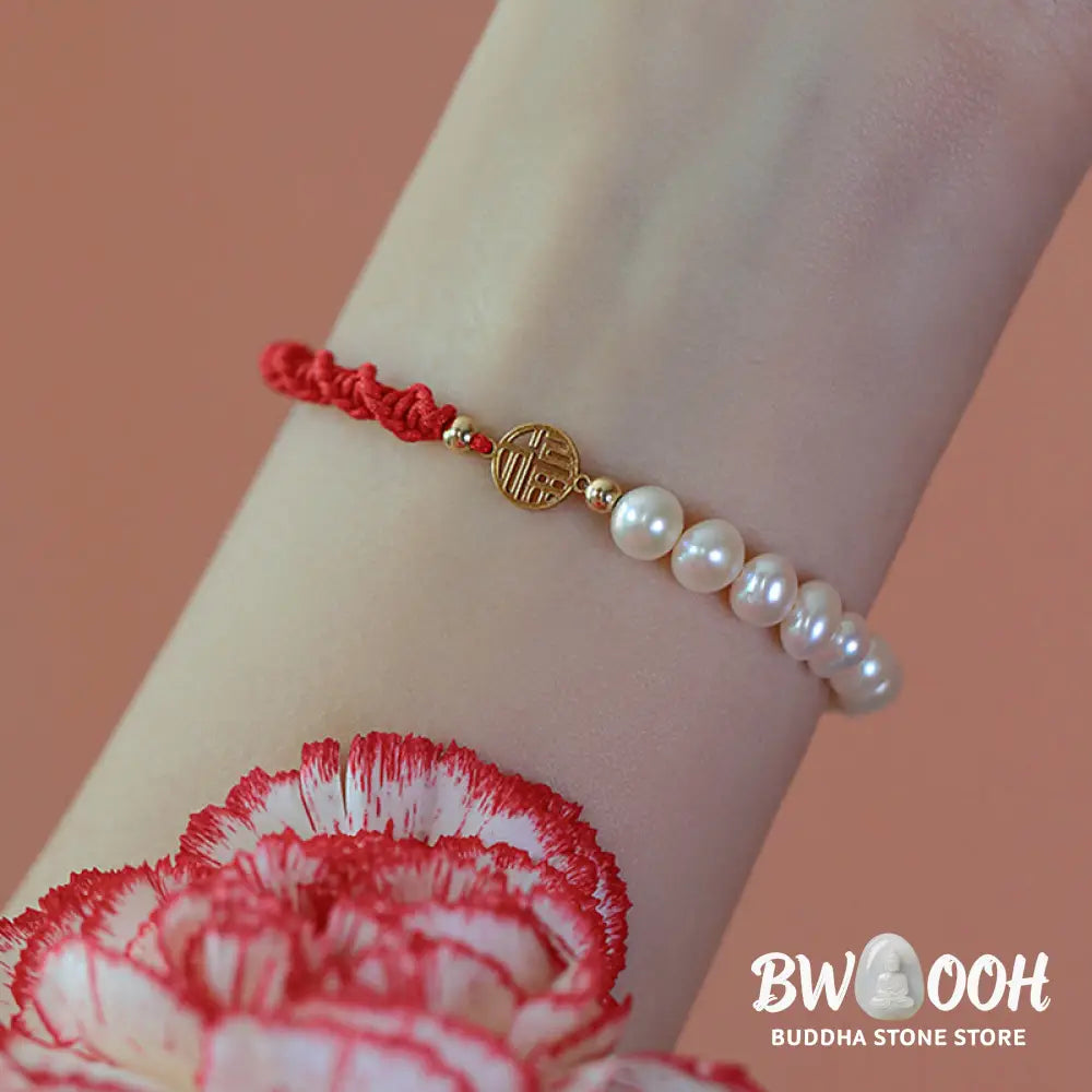 Buddha Stones 14K Gold Plated Pearl Bead Luck Protection Braid Red String Bracelet - BWOOOH - Bracelet