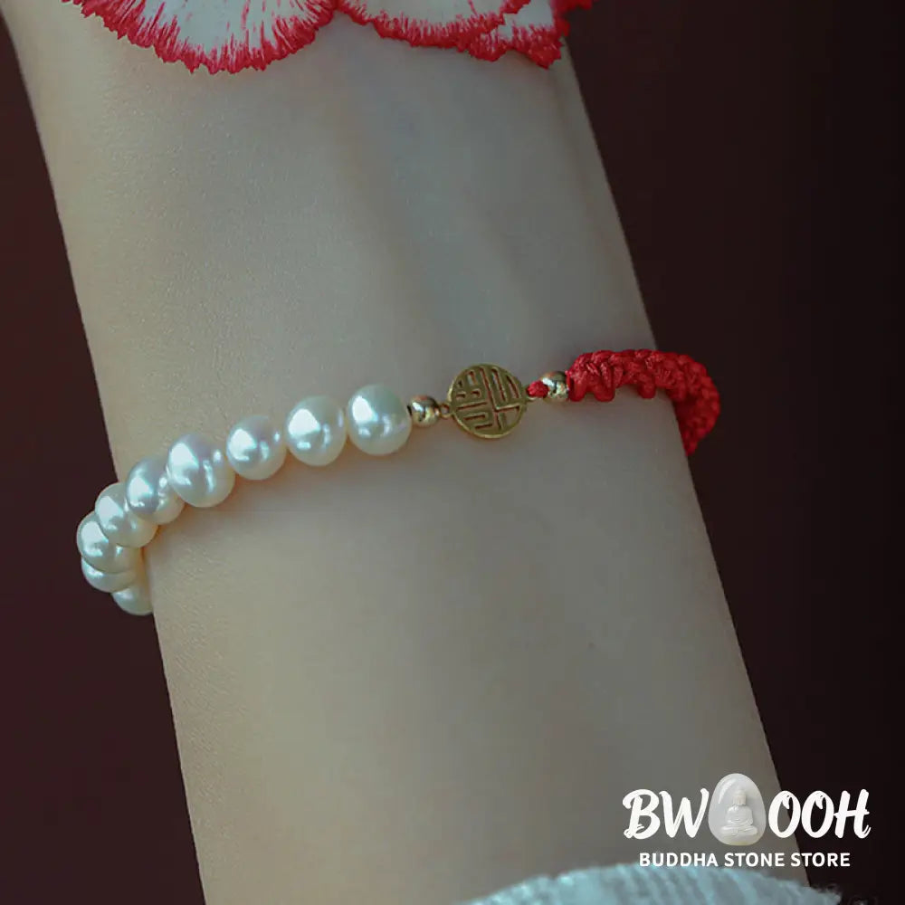 Buddha Stones 14K Gold Plated Pearl Bead Luck Protection Braid Red String Bracelet - BWOOOH - Bracelet