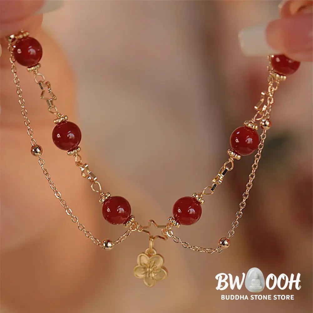 Buddha Stones 14k Gold Plated Red Agate Star Flower Charm Calm Bracelet - Red Agate(Confidence♥Calm)(Wrist