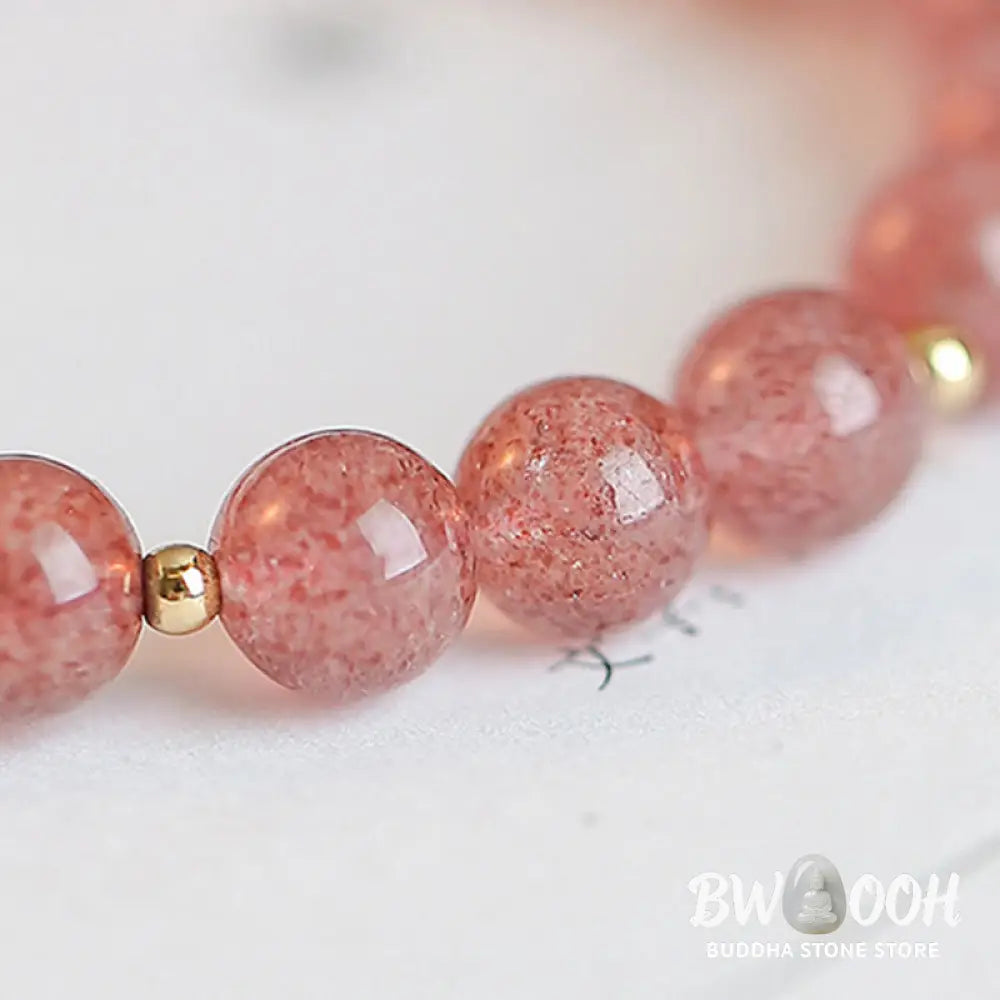 Buddha Stones 14K Gold Plated Strawberry Quartz Fu Character Healing Charm Bracelet - BWOOOH - Strawberry