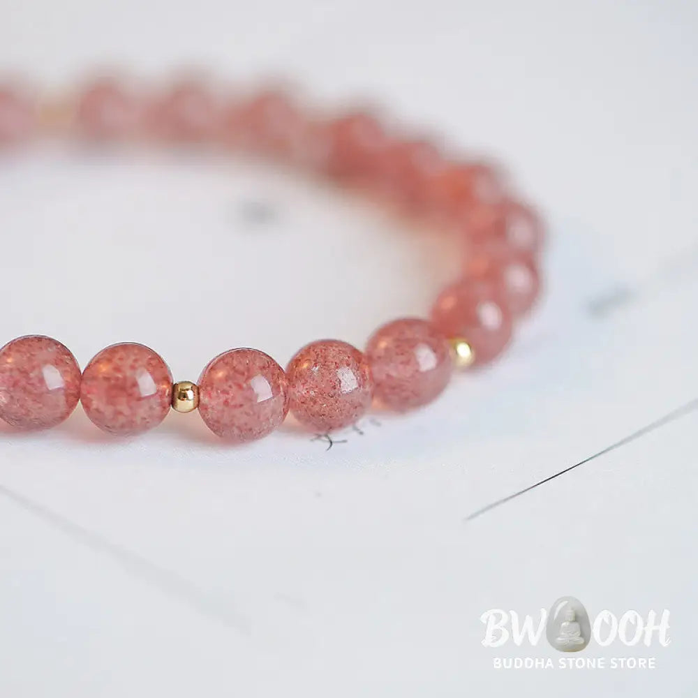 Buddha Stones 14K Gold Plated Strawberry Quartz Fu Character Healing Charm Bracelet - BWOOOH - Strawberry