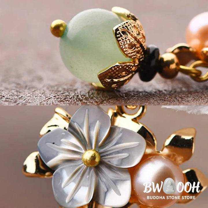 Buddha Stones 14K Gold Plated Tridacna Stone Flower Pearl Green Aventurine Bead Drop Earrings - Earrings