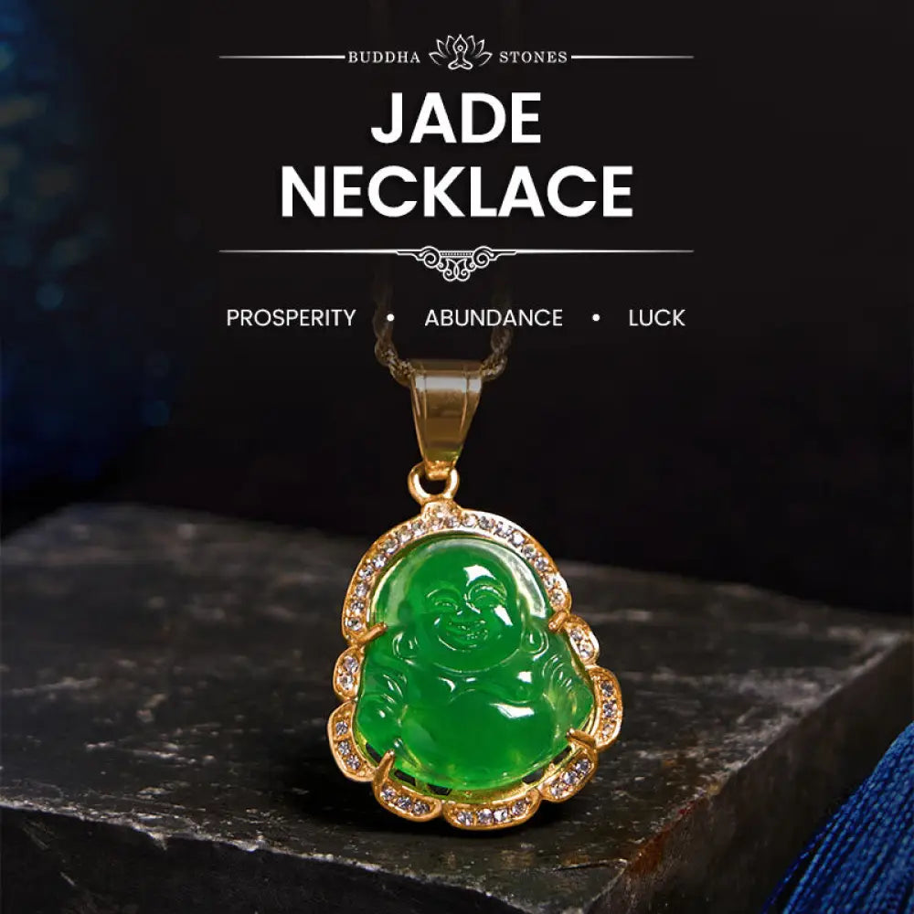 BWOOOH 18k gold filled laughing Buddha jade necklace pendant