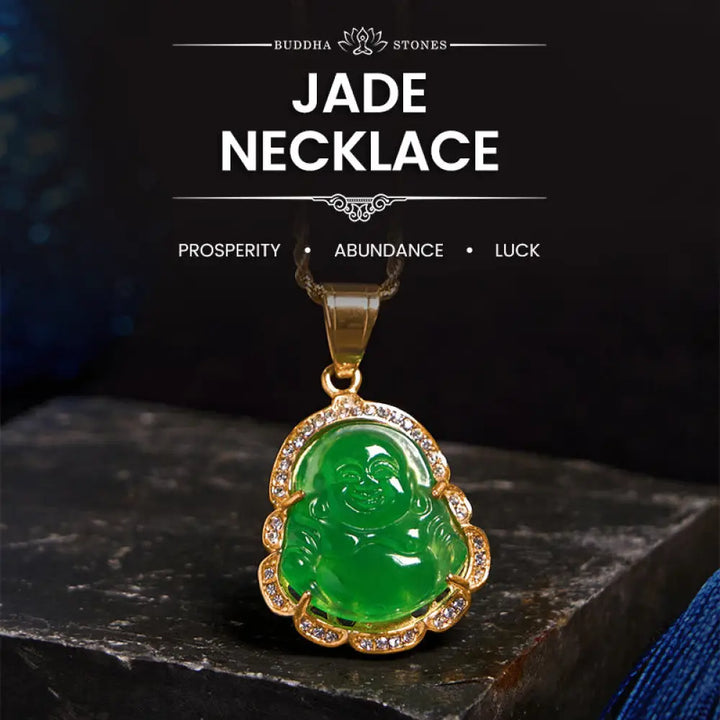 BWOOOH 18k gold filled laughing Buddha jade necklace pendant