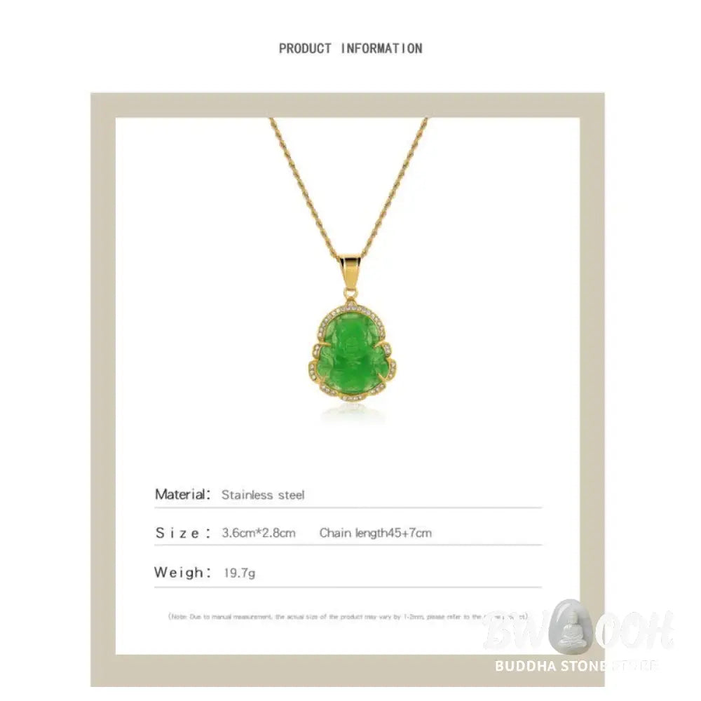 Buddha Stones 18K Gold Filled Laughing Buddha Jade Luck Necklace Chain Pendant - BWOOOH - Necklaces &amp; Pendants