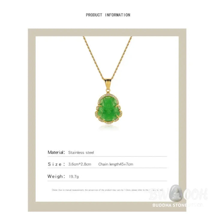 Buddha Stones 18K Gold Filled Laughing Buddha Jade Luck Necklace Chain Pendant - BWOOOH - Necklaces &amp; Pendants