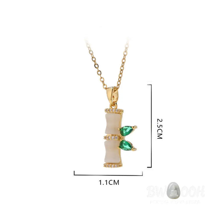 Buddha Stones 18K Gold Plated Chalcedony Bamboo Rhinestones Harmony Necklace Pendant - BWOOOH