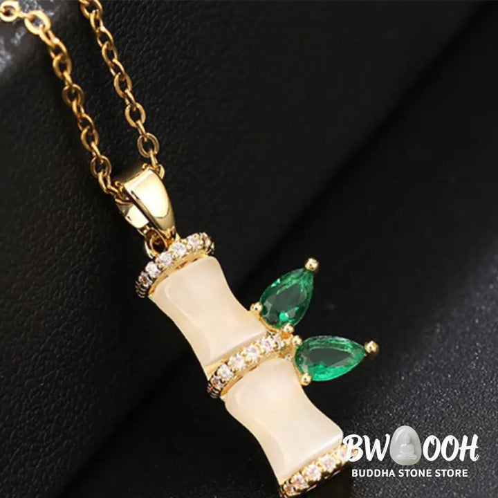 Buddha Stones 18K Gold Plated Chalcedony Bamboo Rhinestones Harmony Necklace Pendant - BWOOOH