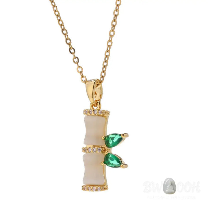 Buddha Stones 18K Gold Plated Chalcedony Bamboo Rhinestones Harmony Necklace Pendant - BWOOOH