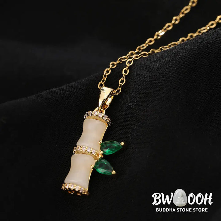 Buddha Stones 18K Gold Plated Chalcedony Bamboo Rhinestones Harmony Necklace Pendant - BWOOOH