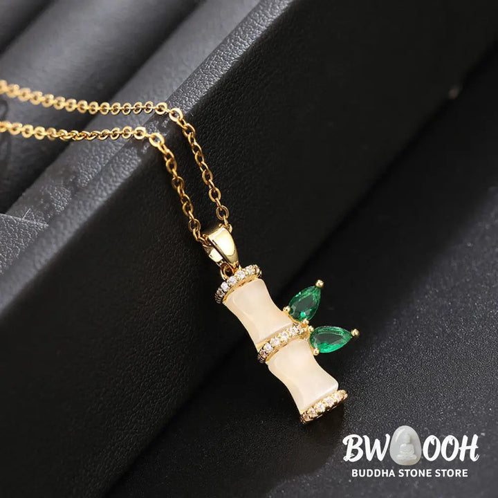 Buddha Stones 18K Gold Plated Chalcedony Bamboo Rhinestones Harmony Necklace Pendant - BWOOOH
