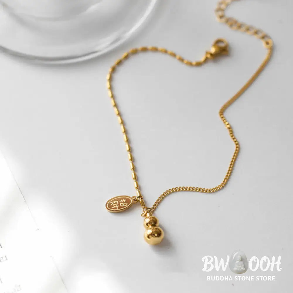 Buddha Stones 18k Gold Plated Copper Lucky Gourd Design Wealth Buckle Anklet - 21-27cm - Anklet