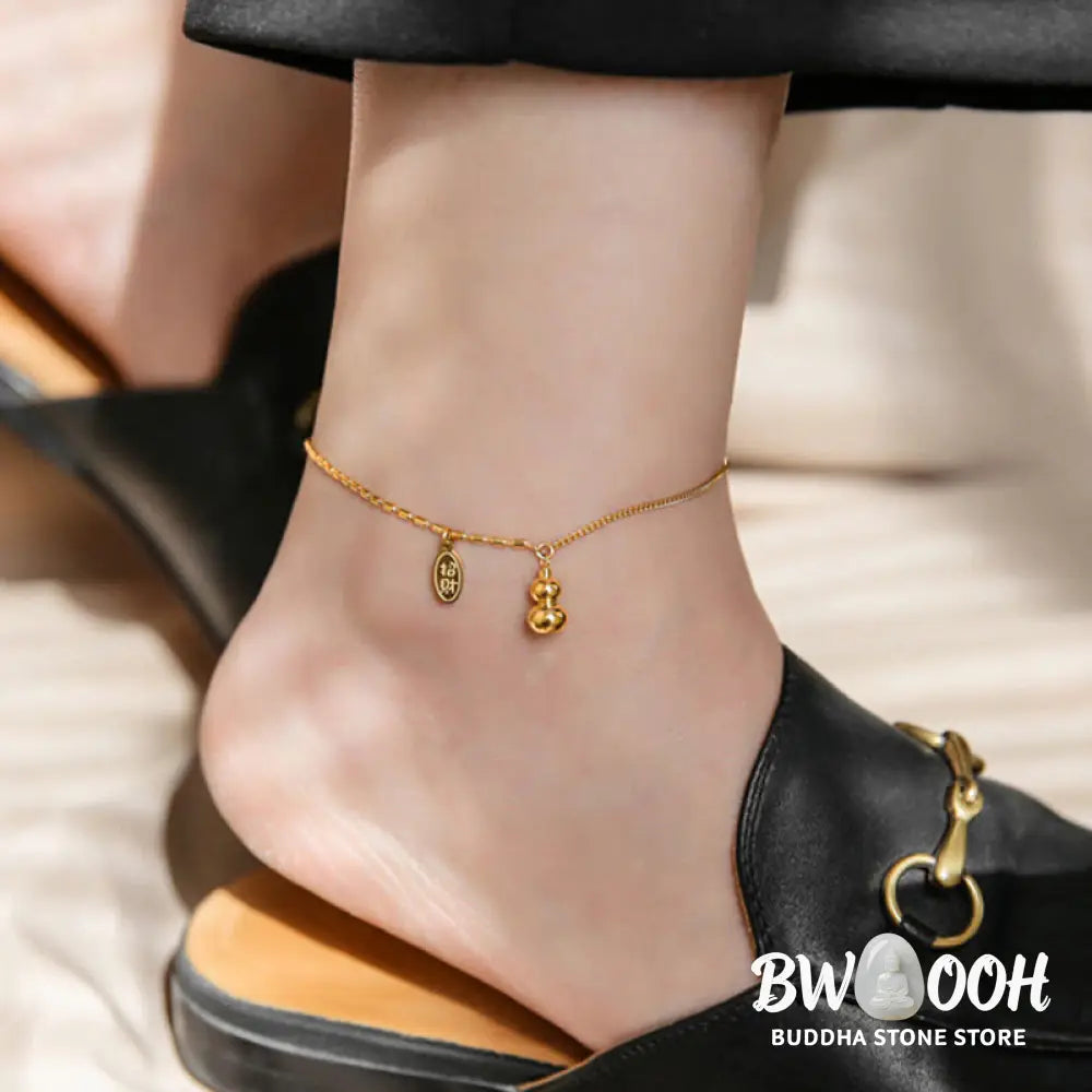 Buddha Stones 18k Gold Plated Copper Lucky Gourd Design Wealth Buckle Anklet - 21-27cm - Anklet