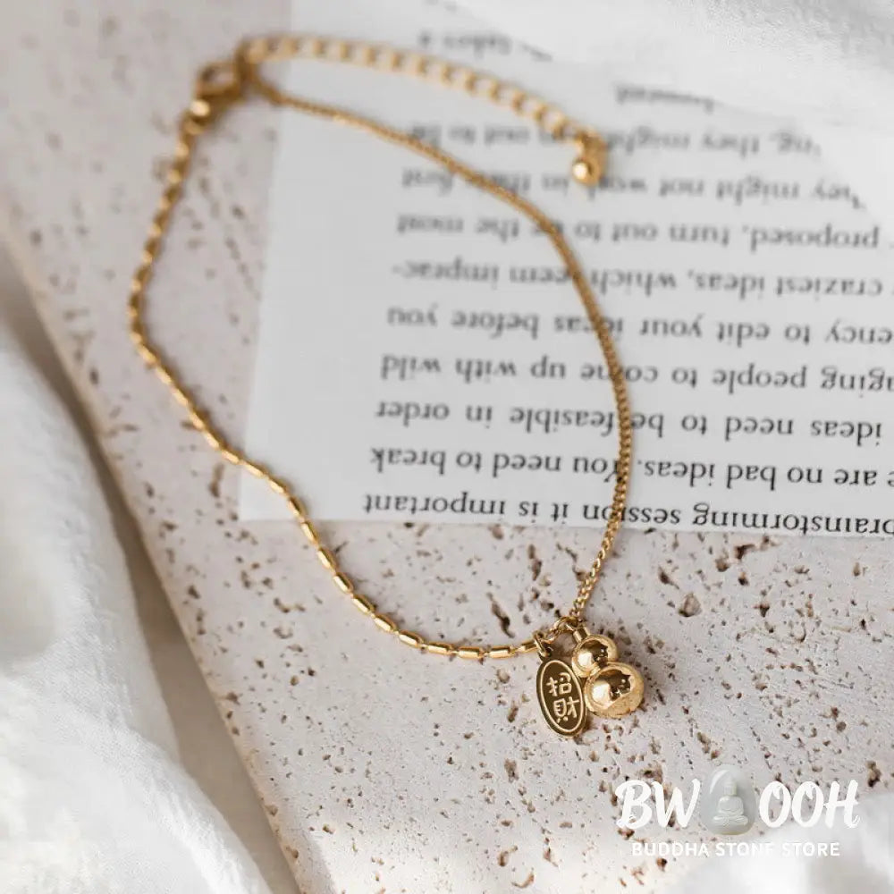 Buddha Stones 18k Gold Plated Copper Lucky Gourd Design Wealth Buckle Anklet - 21-27cm - Anklet