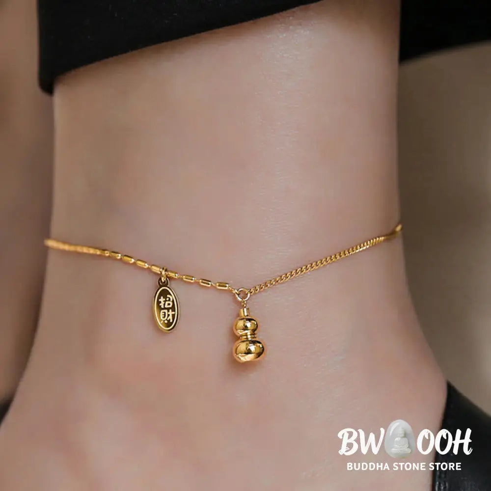 Buddha Stones 18k Gold Plated Copper Lucky Gourd Design Wealth Buckle Anklet - 21-27cm - Anklet