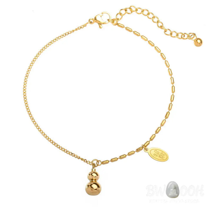 Buddha Stones 18k Gold Plated Copper Lucky Gourd Design Wealth Buckle Anklet - 21-27cm - Anklet