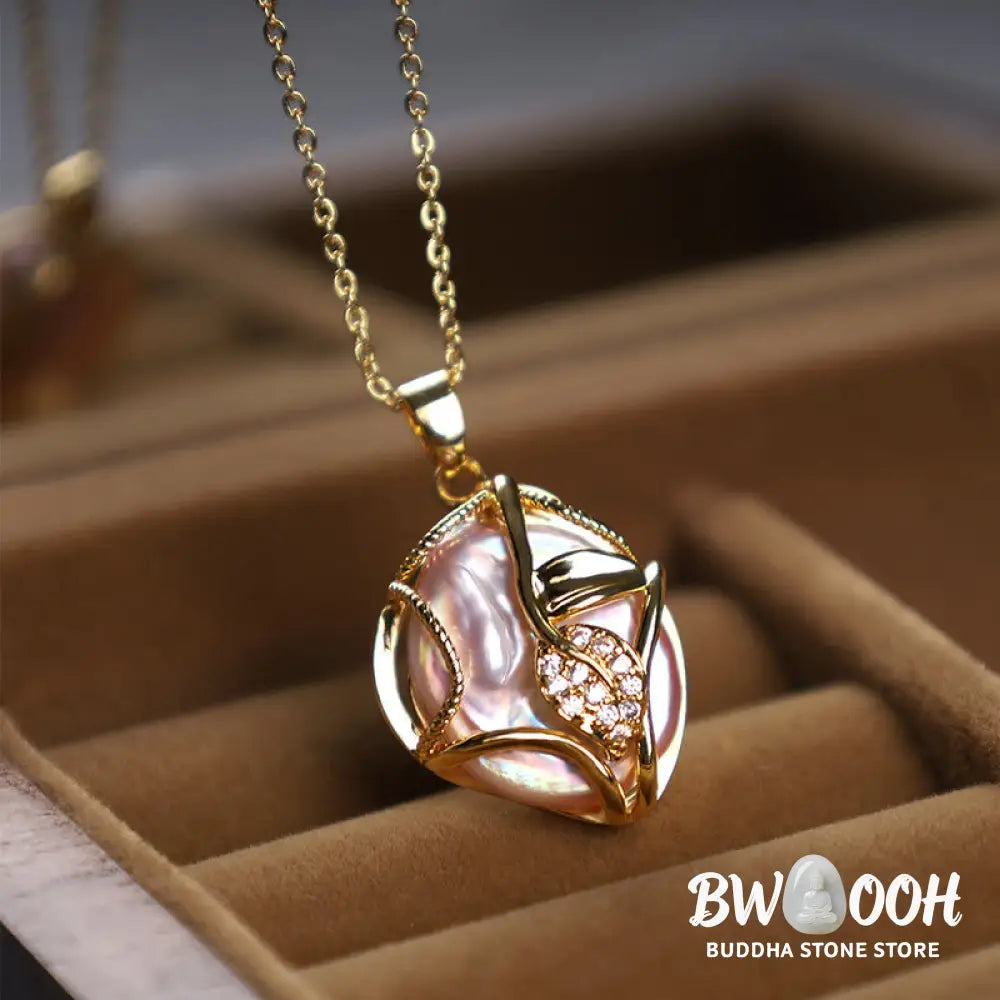 Buddha Stones 18K Gold Plated Copper Natural Baroque Pearl Flower Sincerity Necklace Pendant - BWOOOH - Necklaces &amp;