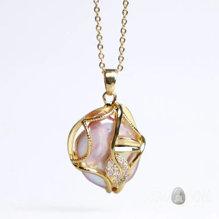 Buddha Stones 18K Gold Plated Copper Natural Baroque Pearl Flower Sincerity Necklace Pendant - BWOOOH - Necklaces &amp;