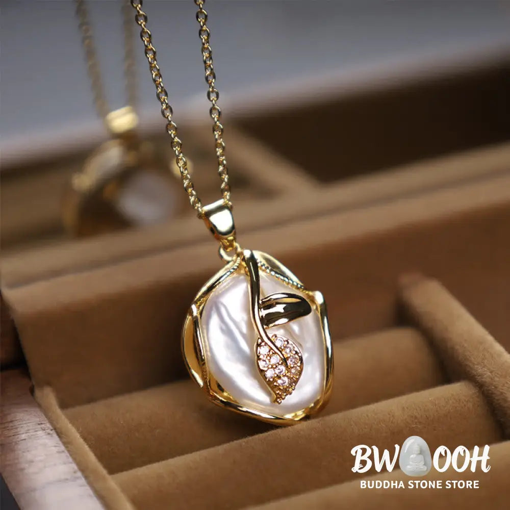 Buddha Stones 18K Gold Plated Copper Natural Baroque Pearl Flower Sincerity Necklace Pendant - BWOOOH - Necklaces &amp;