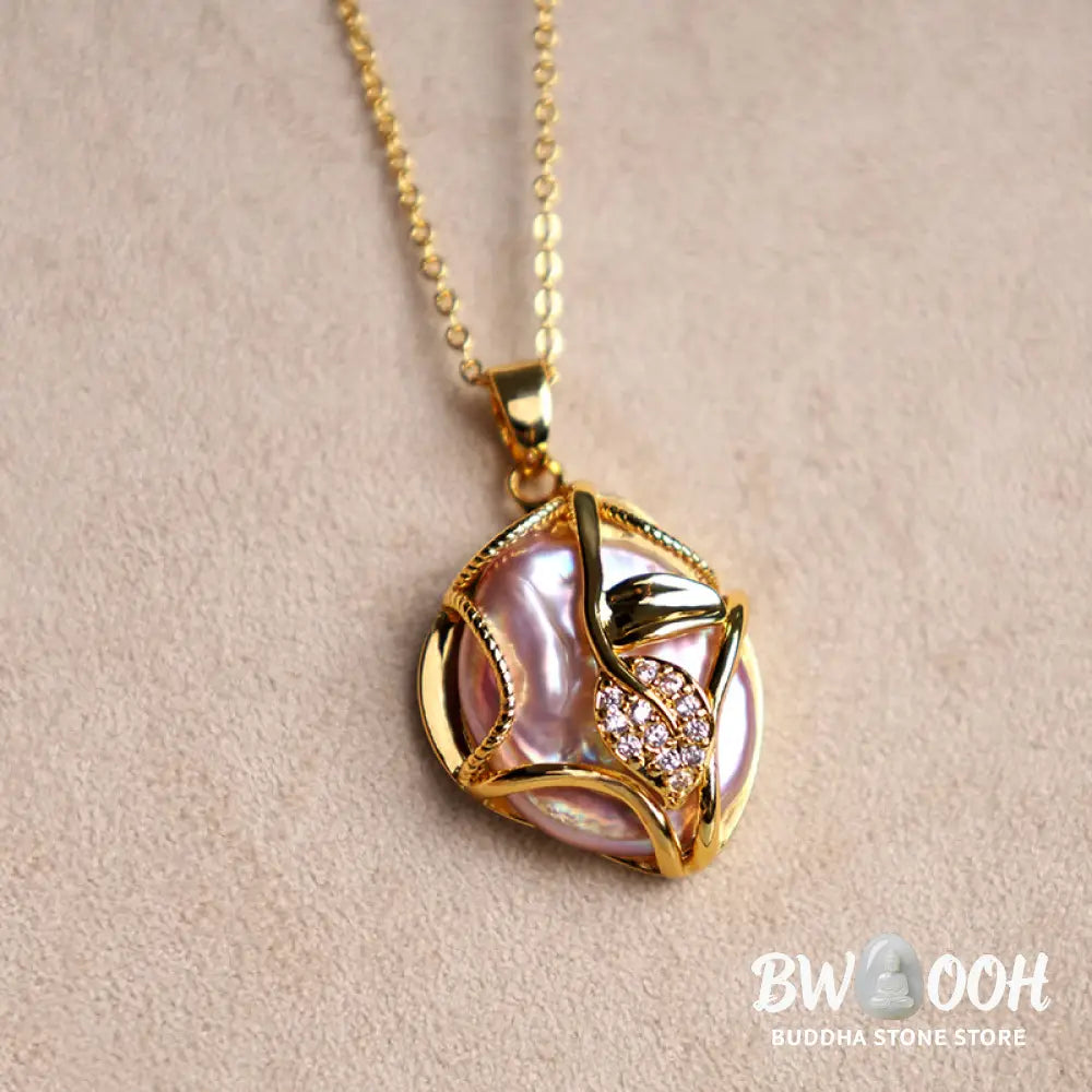 Buddha Stones 18K Gold Plated Copper Natural Baroque Pearl Flower Sincerity Necklace Pendant - BWOOOH - Necklaces &amp;