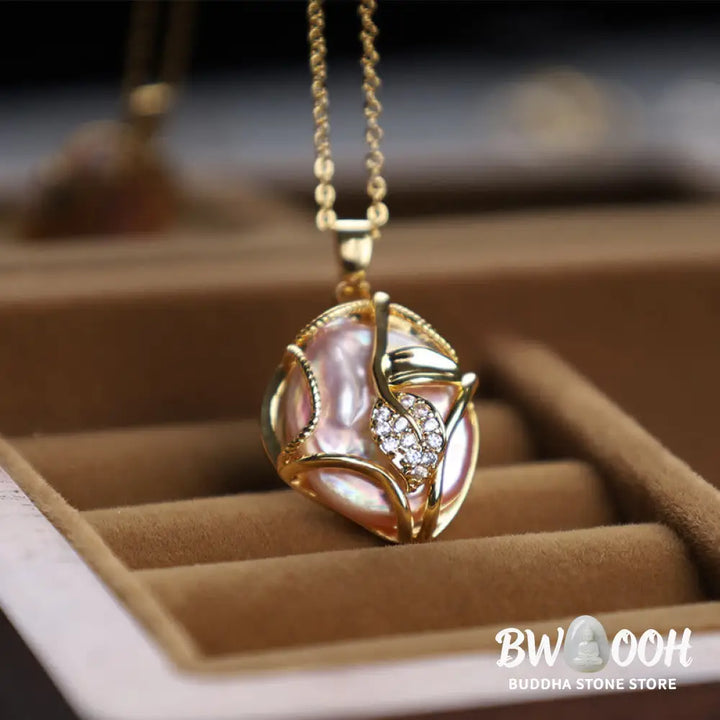 Buddha Stones 18K Gold Plated Copper Natural Baroque Pearl Flower Sincerity Necklace Pendant - BWOOOH - Necklaces &amp;