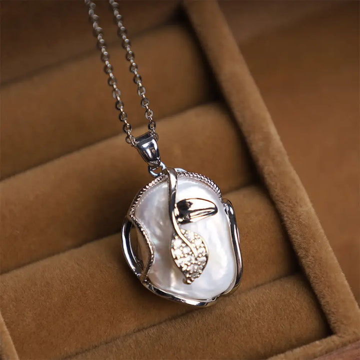 Buddha Stones 18K Gold Plated Copper Natural Baroque Pearl Flower Sincerity Necklace Pendant - BWOOOH - Silver Baroque