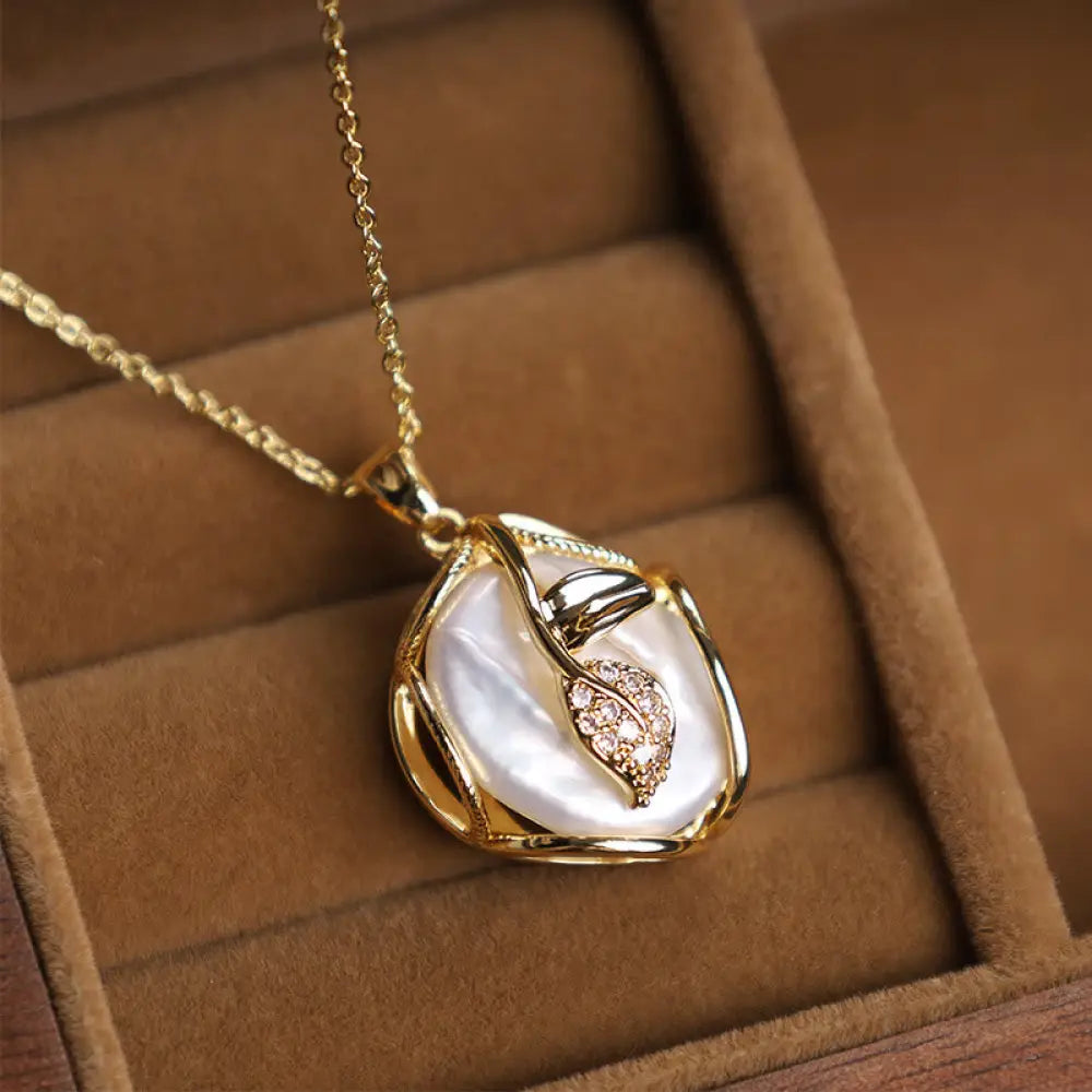 Buddha Stones 18K Gold Plated Copper Natural Baroque Pearl Flower Sincerity Necklace Pendant - BWOOOH - White Baroque