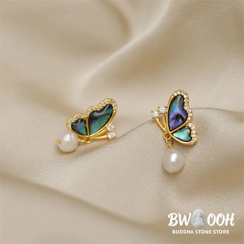 Buddha Stones 18K Gold Plated Copper Pearl Butterfly Love Stud Earrings - Pearl Butterfly(925 Sterling Silver Posts)