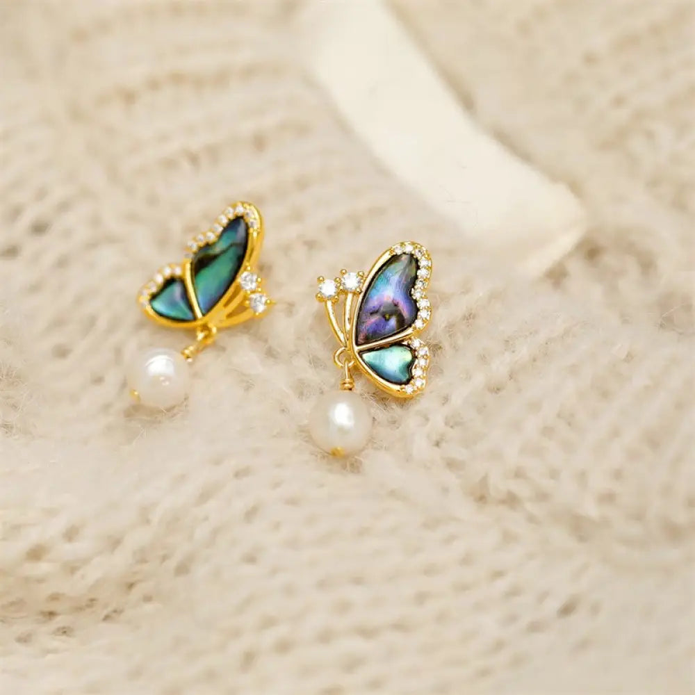 BWOOOH 18K Gold Plated Copper Pearl Butterfly Love Stud Earrings — Gold Plated spiritual jewelry for spiritual healing and...