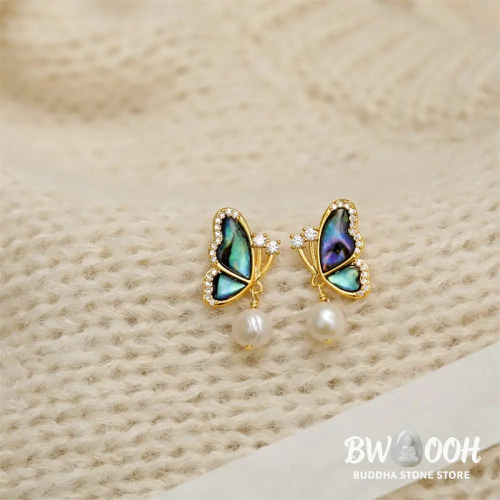 Buddha Stones 18K Gold Plated Copper Pearl Butterfly Love Stud Earrings - Pearl Butterfly(925 Sterling Silver Posts)