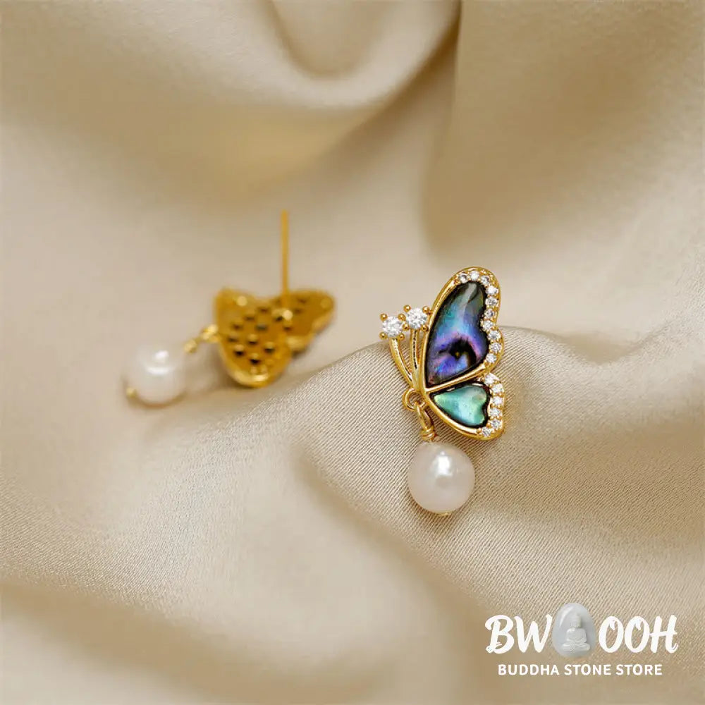 Buddha Stones 18K Gold Plated Copper Pearl Butterfly Love Stud Earrings - Pearl Butterfly(925 Sterling Silver Posts)