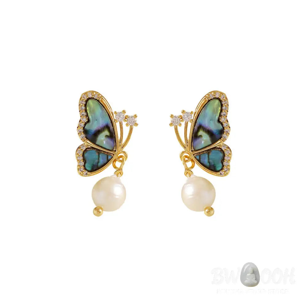Buddha Stones 18K Gold Plated Copper Pearl Butterfly Love Stud Earrings - Pearl Butterfly(925 Sterling Silver Posts)
