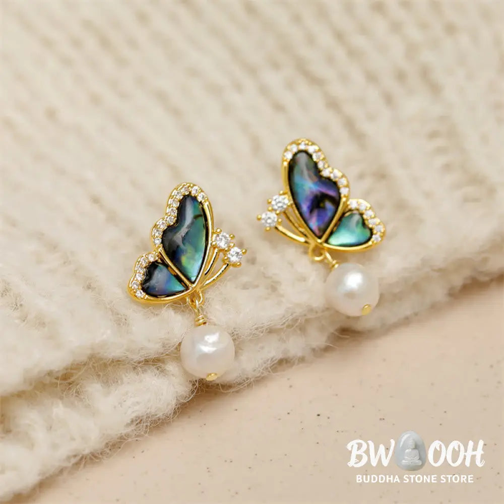 Buddha Stones 18K Gold Plated Copper Pearl Butterfly Love Stud Earrings - Pearl Butterfly(925 Sterling Silver Posts)