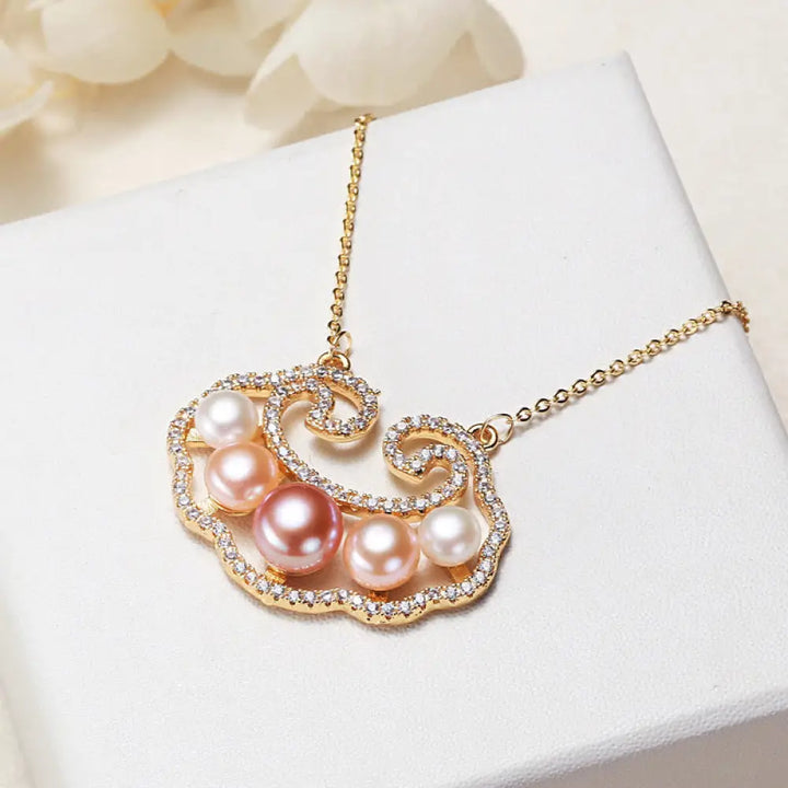 Buddha Stones 18K Gold Plated Natural Pearl Chinese Lock Charm Sincerity Necklace Pendant - BWOOOH - Chinese Lock Charm