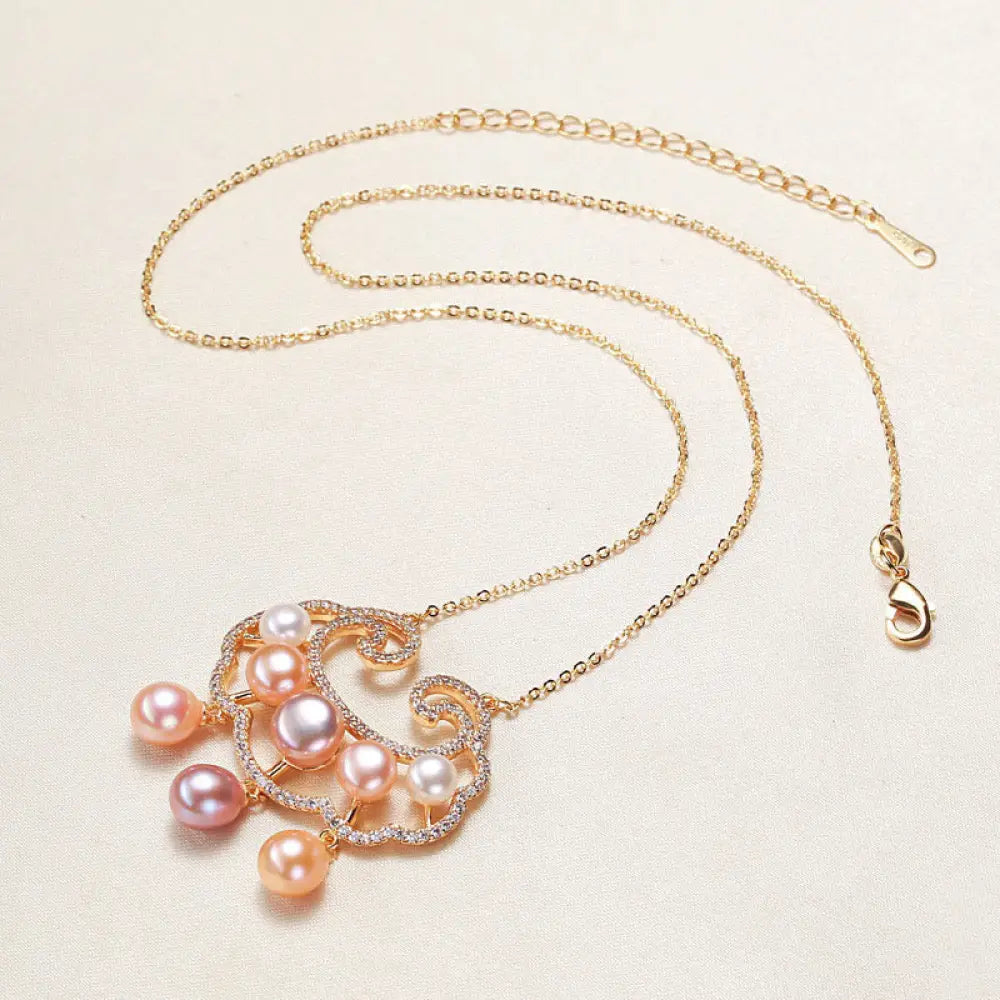 BWOOOH 18K Gold Plated Natural Pearl Chinese Lock Sincerity Necklace