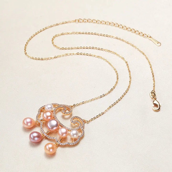 BWOOOH 18K Gold Plated Natural Pearl Chinese Lock Sincerity Necklace